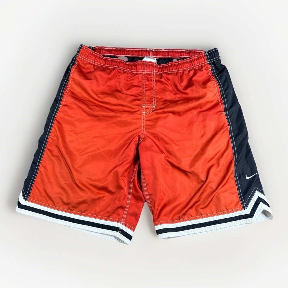 VTG Nike Y2K Swim‎ Trunks Shorts Mens XL Red Black Striped Mesh Lining Board
